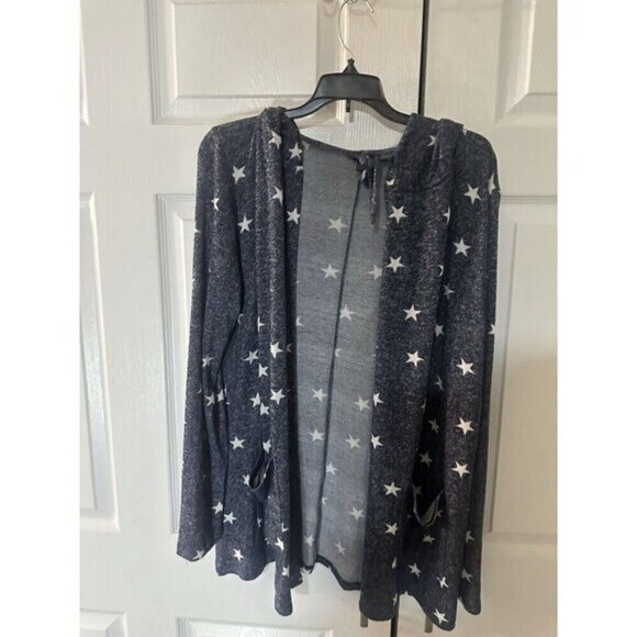 Lucky Brand Blue White Star Print Hooded Cardigan Sweater Size Small - Picture 4 of 5